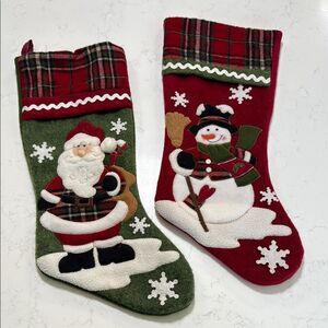 Festive Christmas Stockings Set - Santa and Snowman Design.  Quilted. Felt.